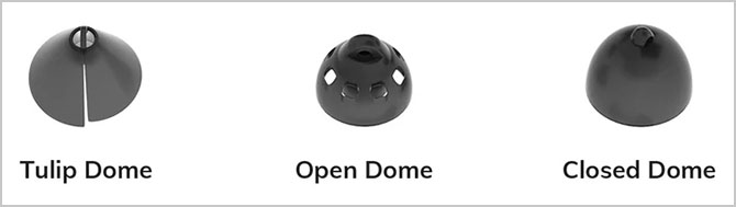 Elehear Beyond eartips: from the left are the Tulip Dome, Open Dome, and Closed Dome.